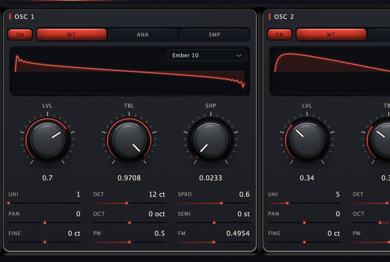 Kiln Synthesizer 0.2.0 licensed on the factory preset Blown Hearth: the furnace stage with the filter slab and the lit glass vessel, the OSC page below it holding three slots on Ember 10, Warm Saw and FM Glass, and the keybed across the foot of the plate
