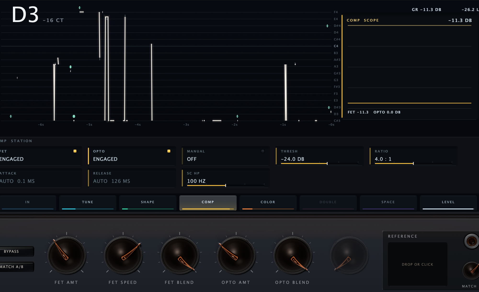 Burnish real editor in Design view with the COMP station selected and its scope showing