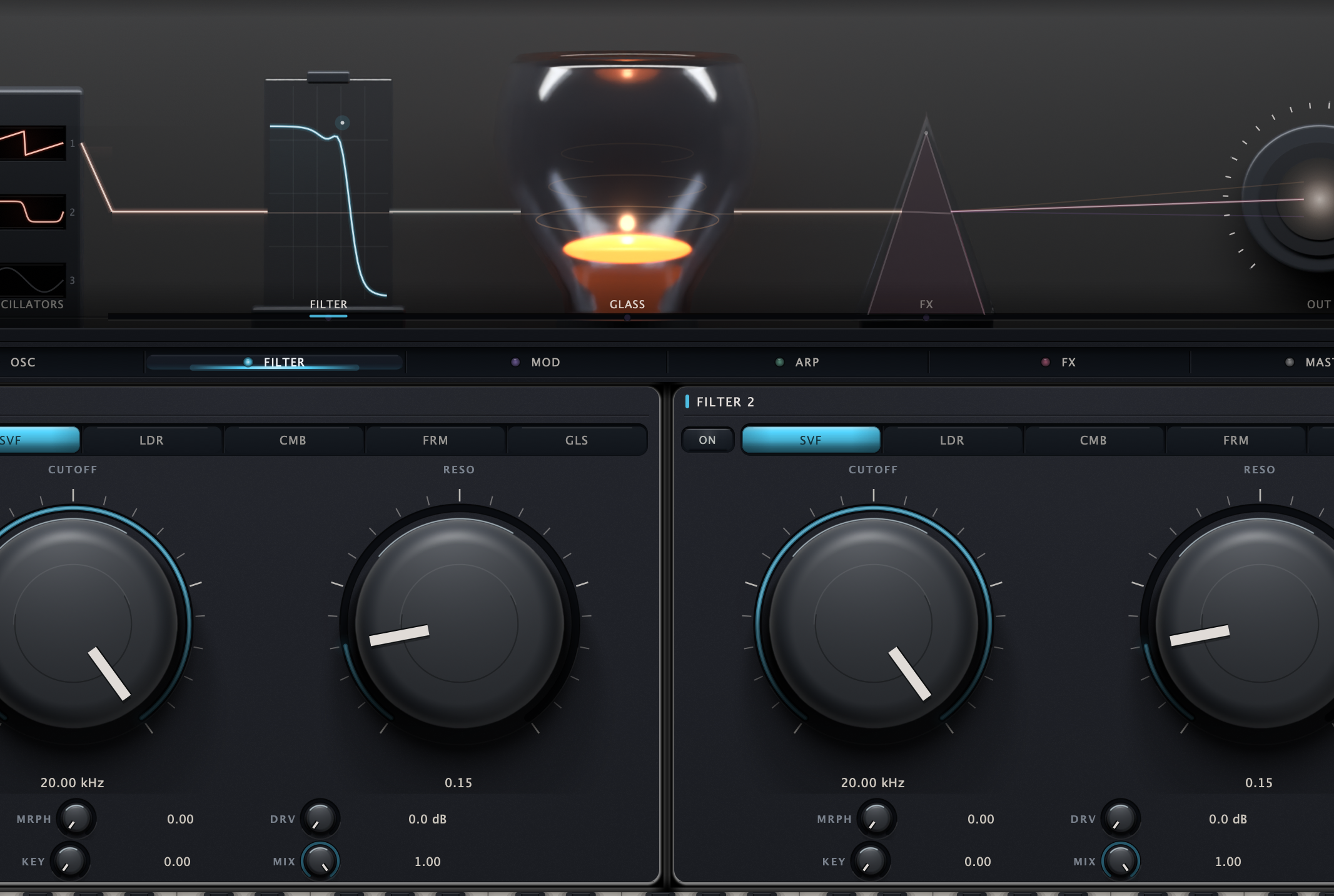 Kiln synthesizer licensed interface focused on its filter section