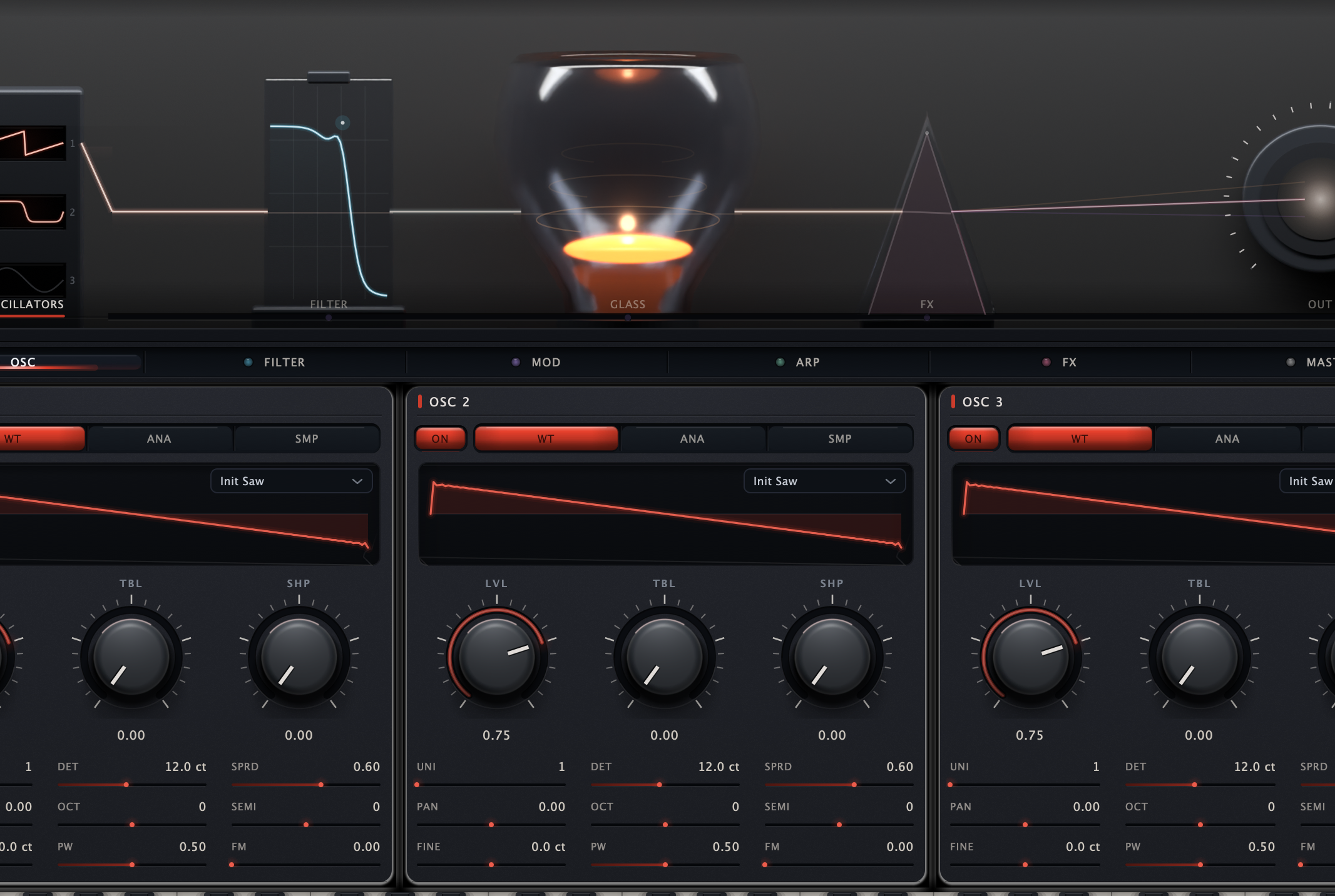 Kiln synthesizer licensed interface focused on its oscillator section