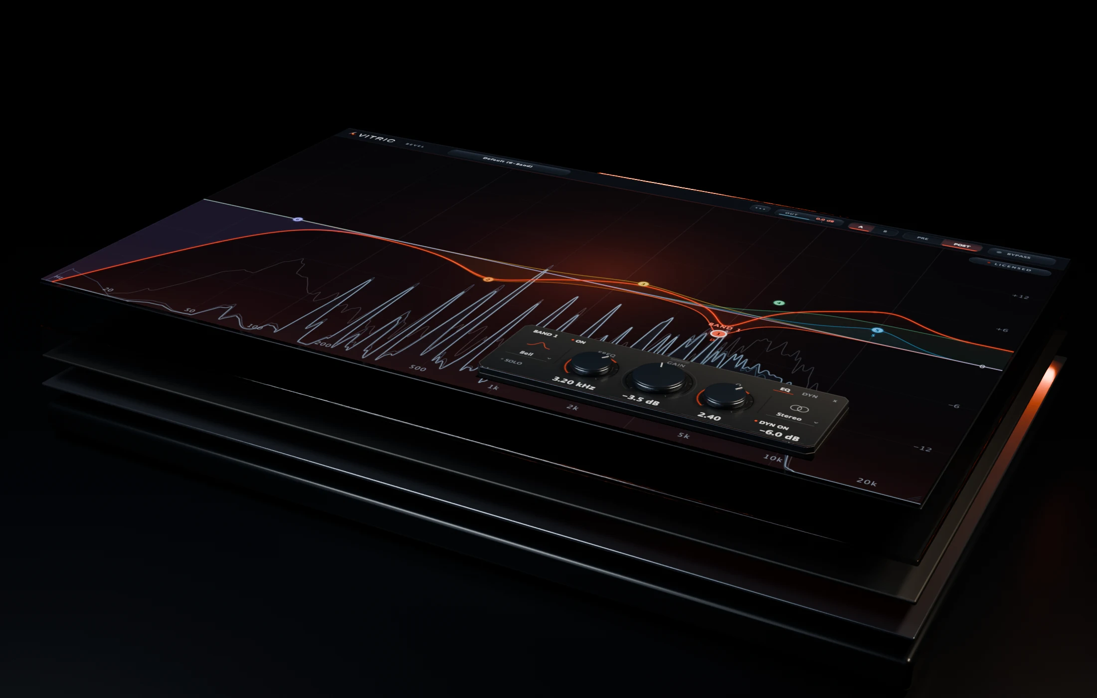 The Bevel interface suspended above separated layers of sculpted black glass