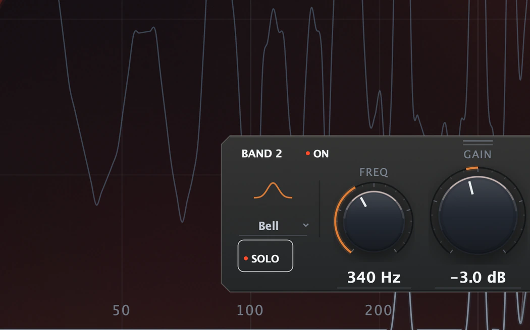 Close-up: Bevel EQ with Band 2's Solo button on, to hear only that band.