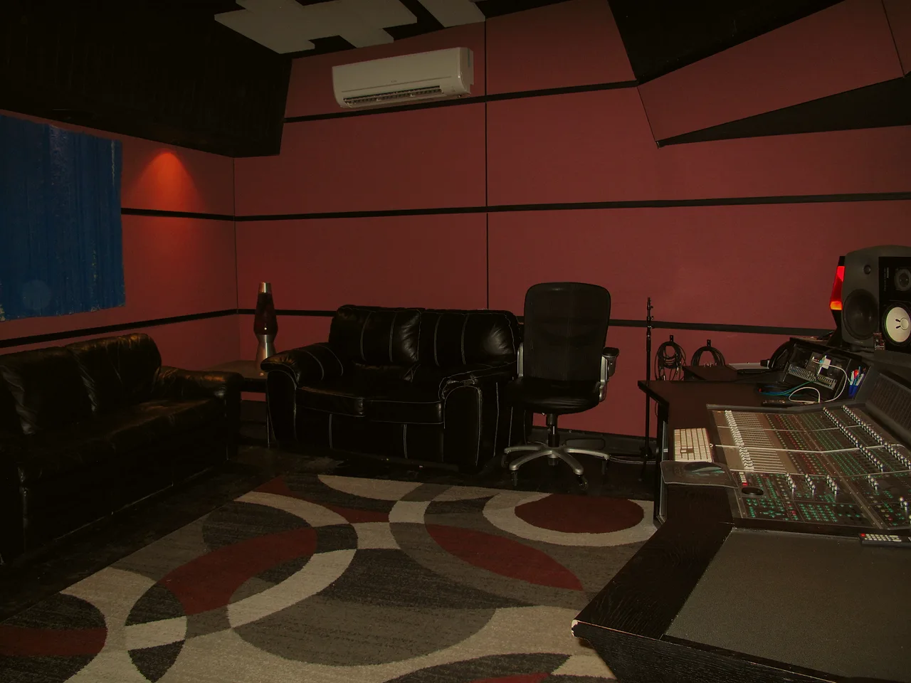 The Studio 4 lounge, leather seating beside the live room at the Cleveland studio